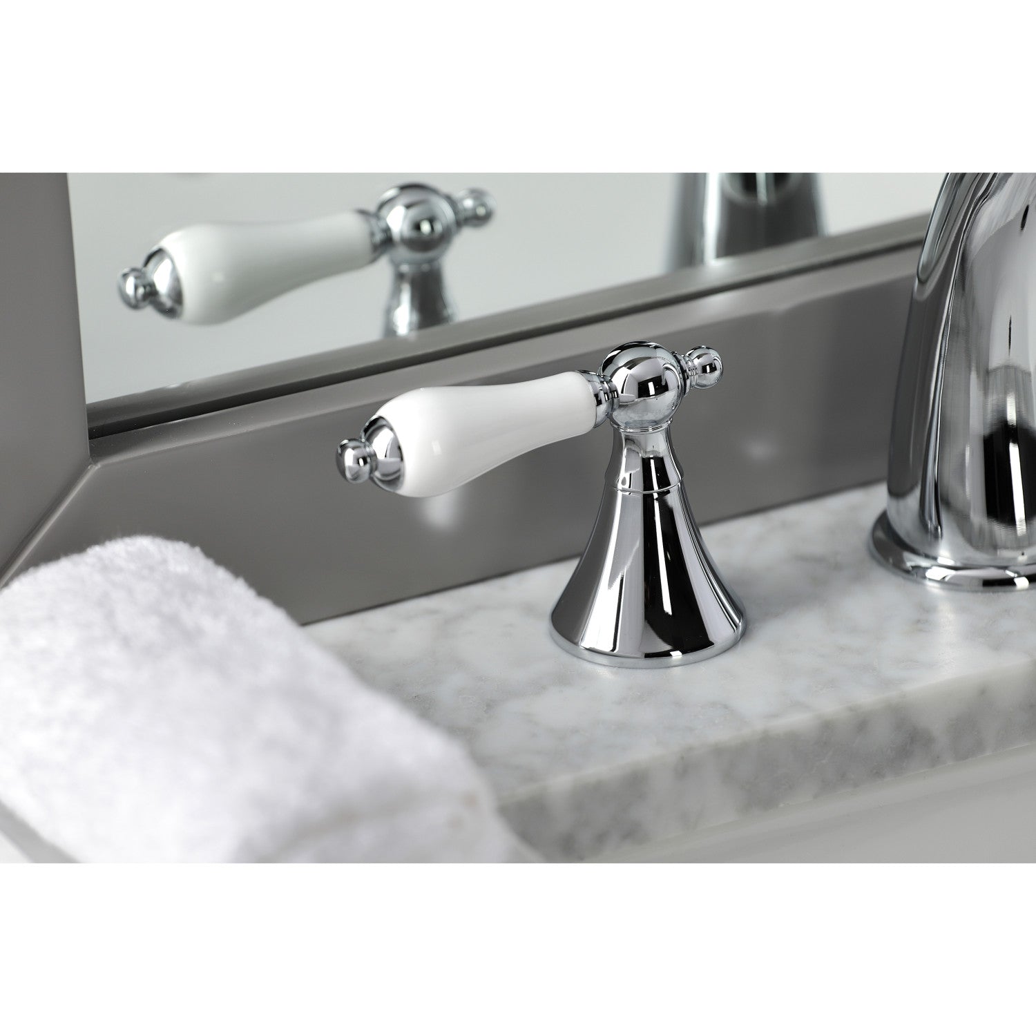 Kingston Tulare KS2971PL - Naples Two-Handle 3-Hole Deck Mount Widespread Bathroom Faucet with Brass Pop-Up, Polished Chrome — thumbnail 2